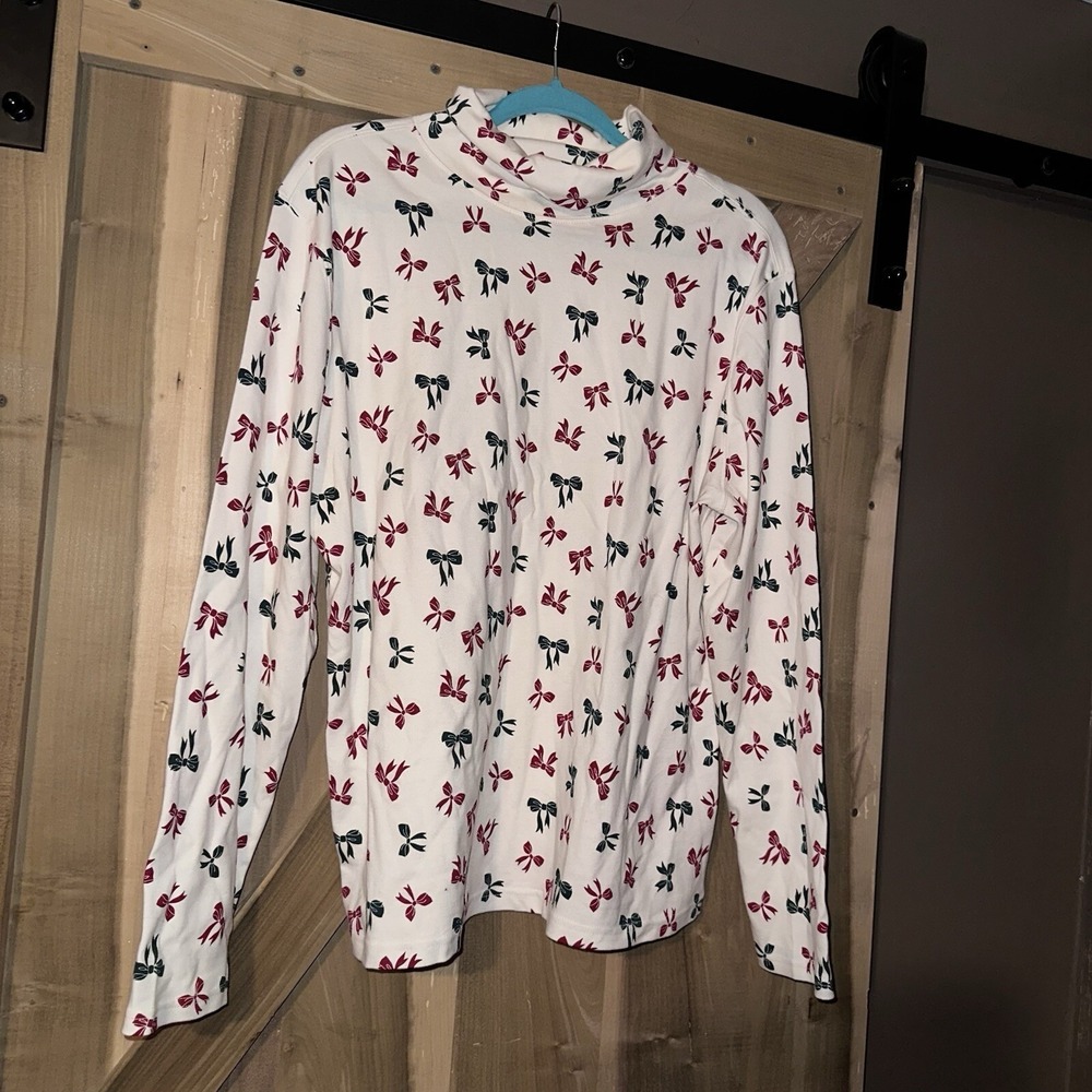 Holiday Editions Turtleneck Women's 2XL Christmas Bows Long Sleeve Shirt Red